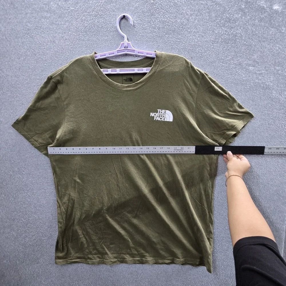 The North Face Men Shirt XXL Olive Green Logo Slogan Short Sleeve